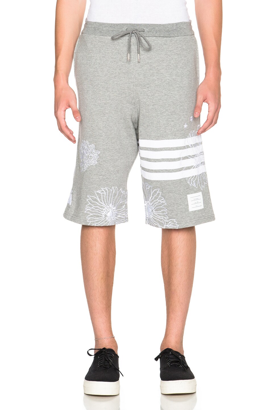 Image 1 of Thom Browne Koi & Chrysanthemum Cotton Sweatshorts in Light Heather Grey