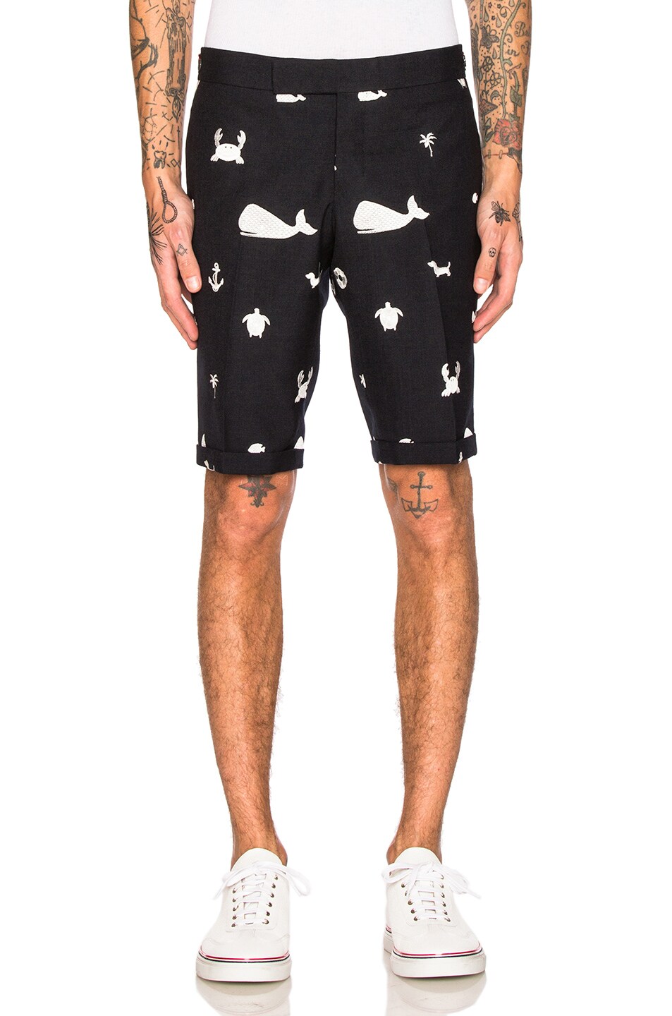 Image 1 of Thom Browne Tonal Multi Icon Fun Mix Shorts in Navy