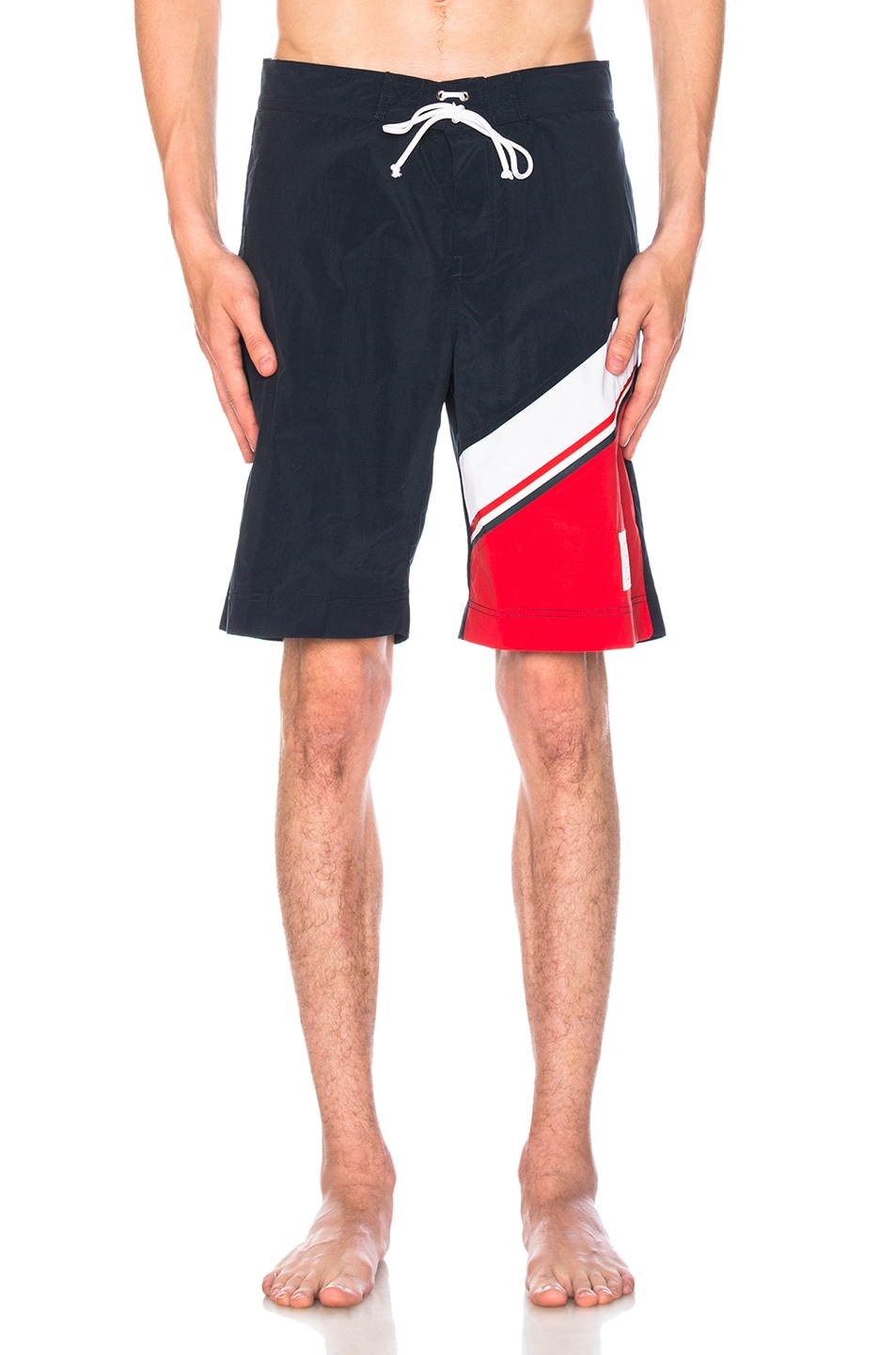 Image 1 of Thom Browne Brushed Finish Directional Color Block Chevron Board Short in Navy
