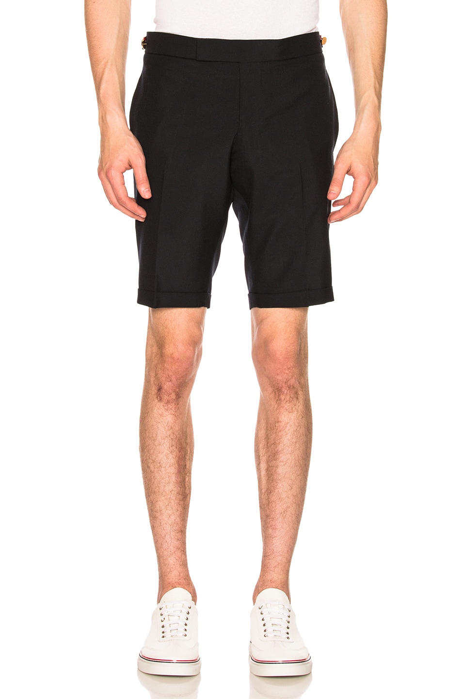 Image 1 of Thom Browne Low Rise Skinny Shorts in Navy