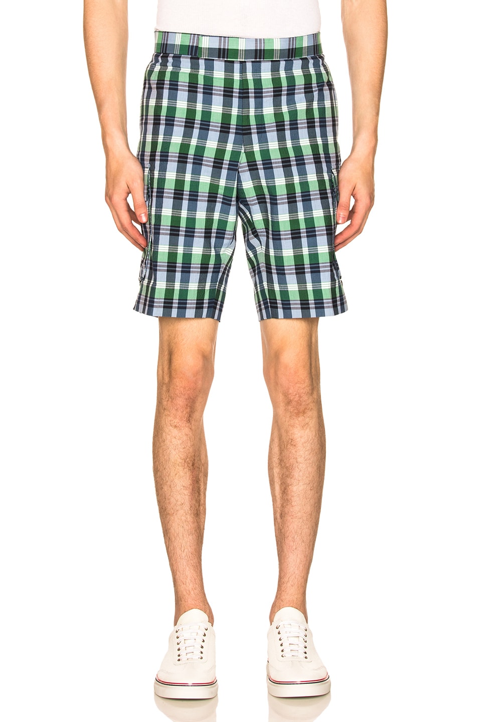 Image 1 of Thom Browne Mid Rise Madras Check Short in Blue