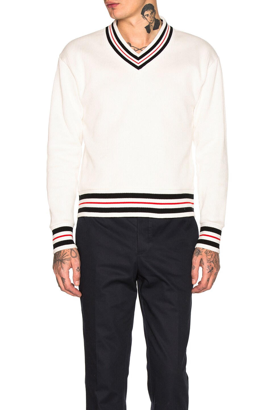 Image 1 of Thom Browne Oversized V Neck Sweater in White