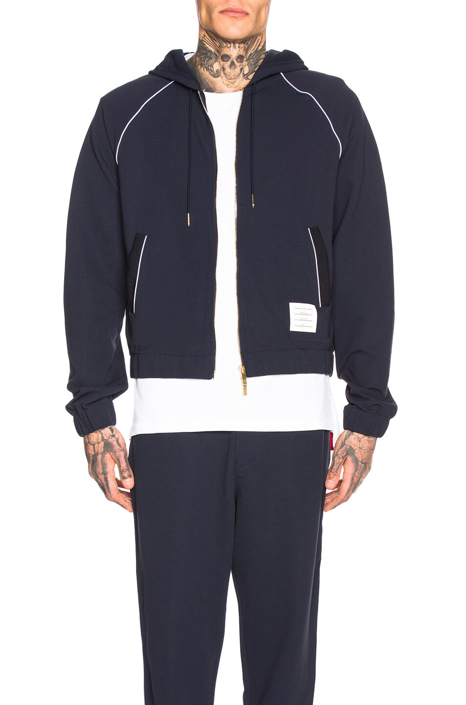 Image 1 of Thom Browne Knit Tech Piping Hoodie in Navy