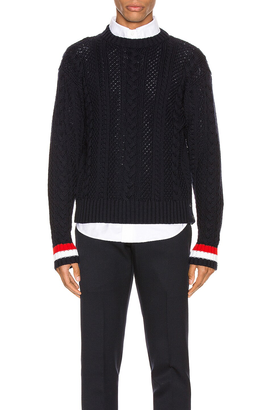 Image 1 of Thom Browne Classic Aran Cable Pullover in Navy