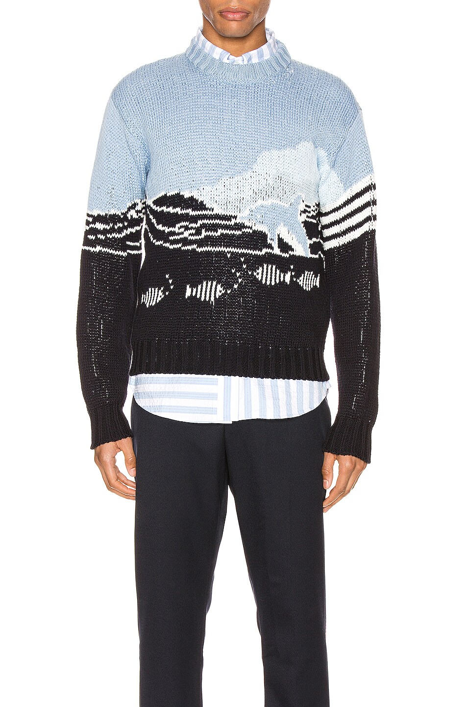 Image 1 of Thom Browne Dolphin And Sea Scenic Pullover in Navy