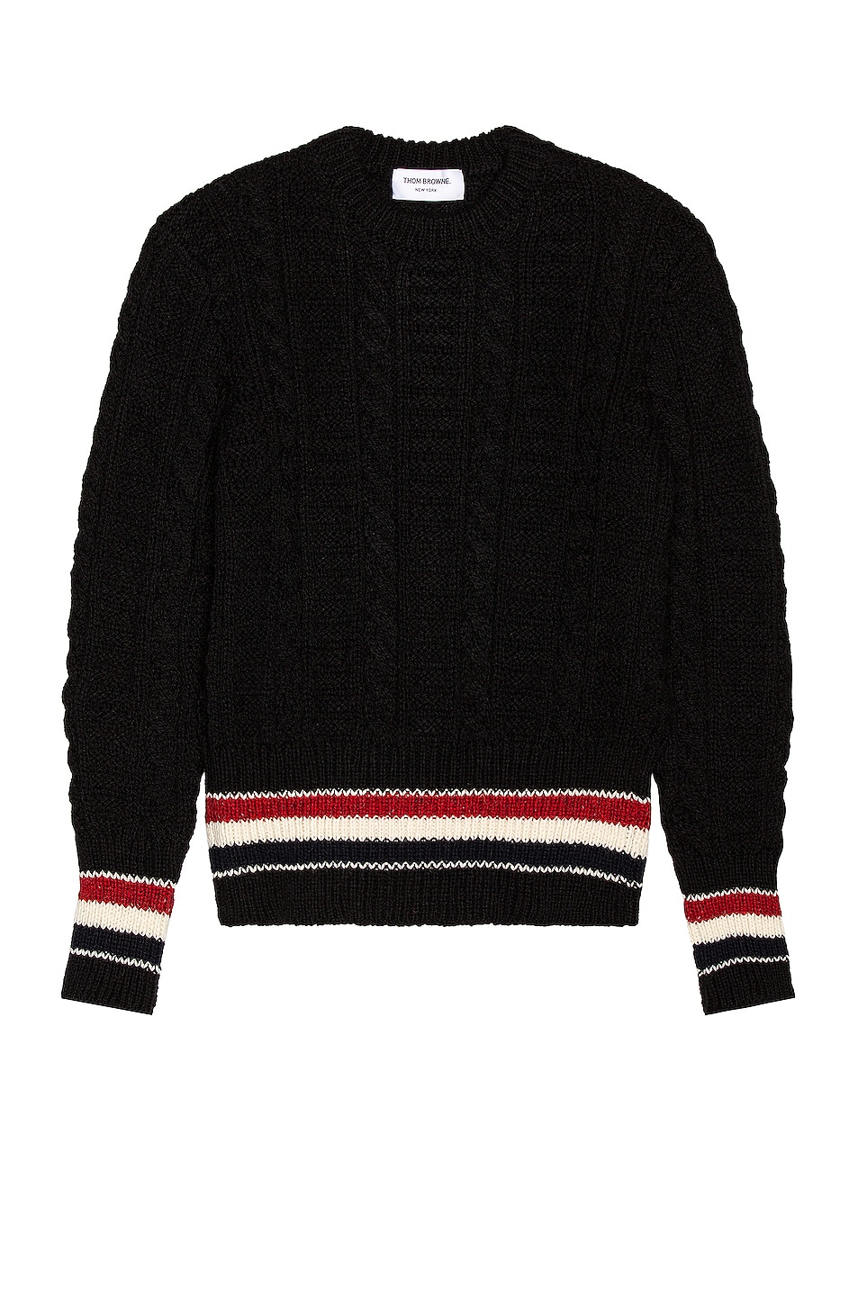 Image 1 of Thom Browne Cable Stitch Classic Crew Neck in Black