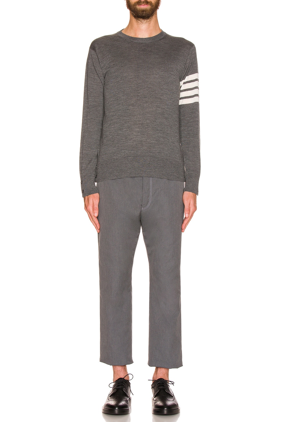 Image 1 of Thom Browne Sustainable Merino Classic Crew Sweater in Medium Grey
