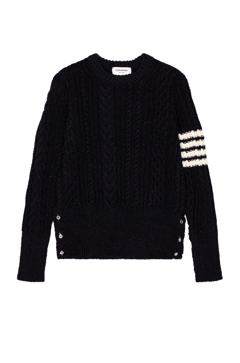 Image 1 of Thom Browne 4 Bar Aran Cable Stitch Pullover in Navy