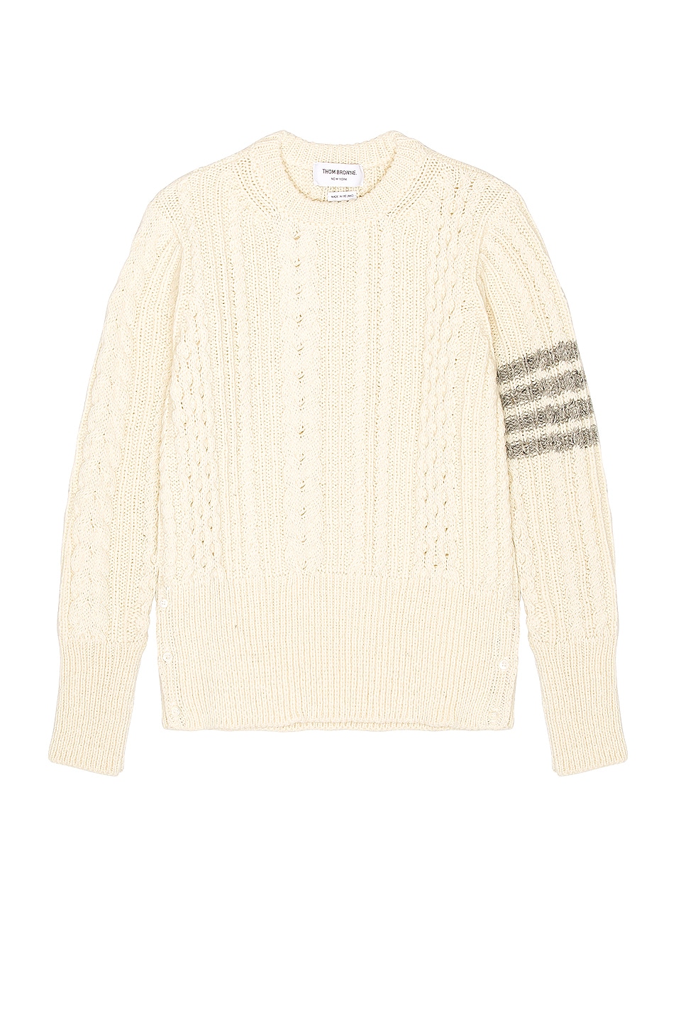 Image 1 of Thom Browne 4 Bar Aran Cable Stitch Pullover in White