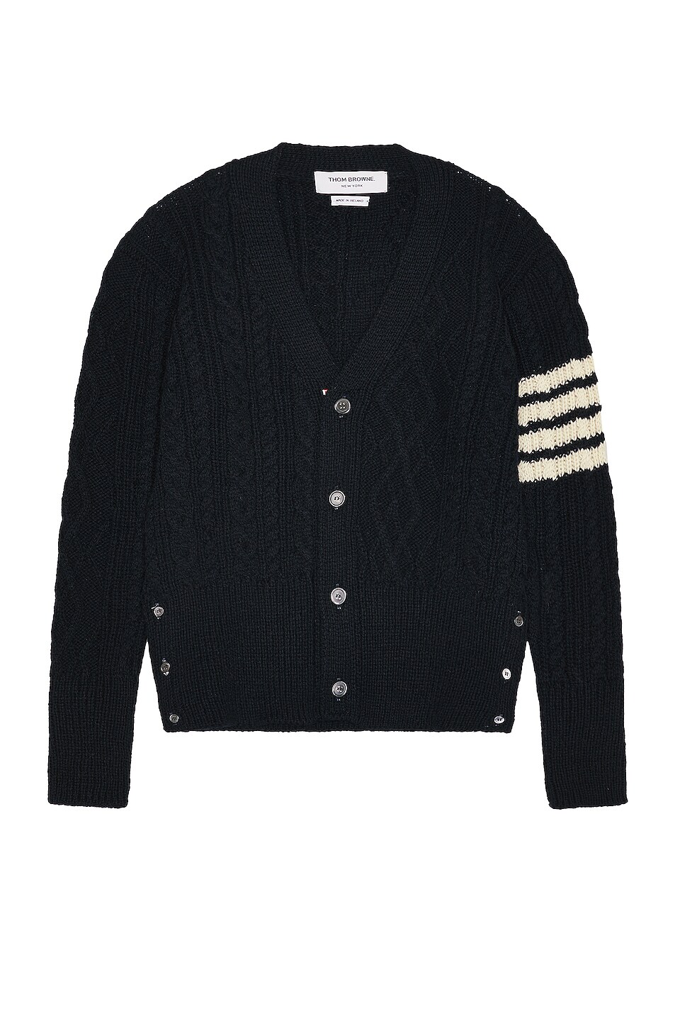 Image 1 of Thom Browne 4 Bar Aran Cable Stitch Cardigan in Navy
