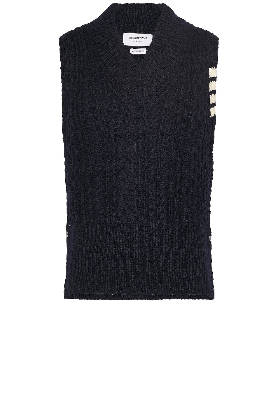 Image 1 of Thom Browne 4 Bar Cable Stitch V Neck in Navy