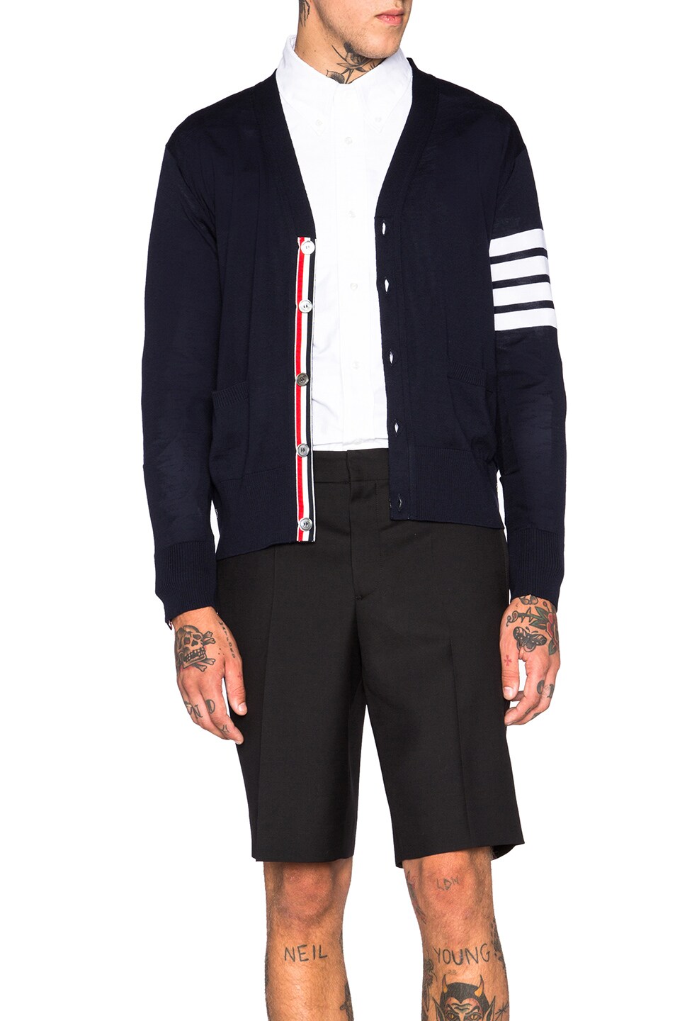 Image 1 of Thom Browne Classic V Neck Cardigan in Navy