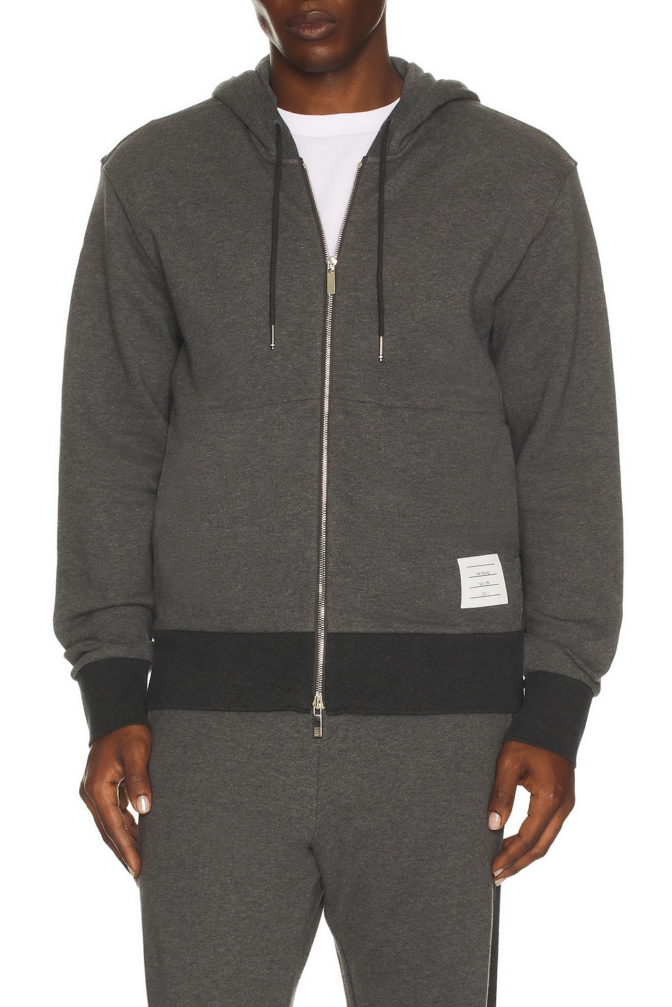 Image 1 of Thom Browne Zip Up Color Blocked Hoodie in Dark Grey