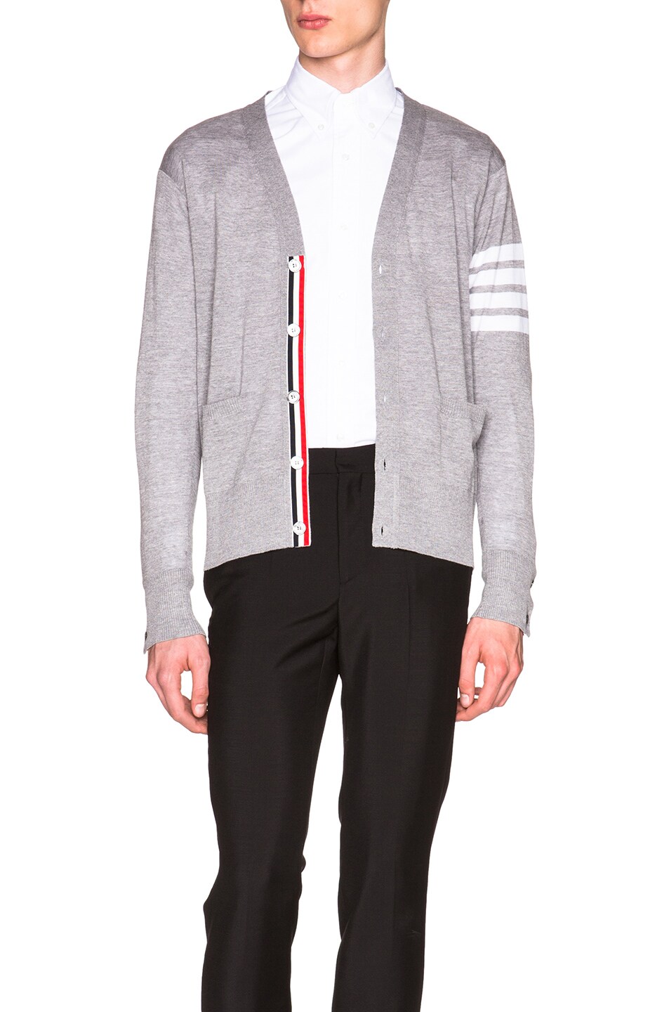 Image 1 of Thom Browne Classic V Neck Cardigan in Light Heather Grey