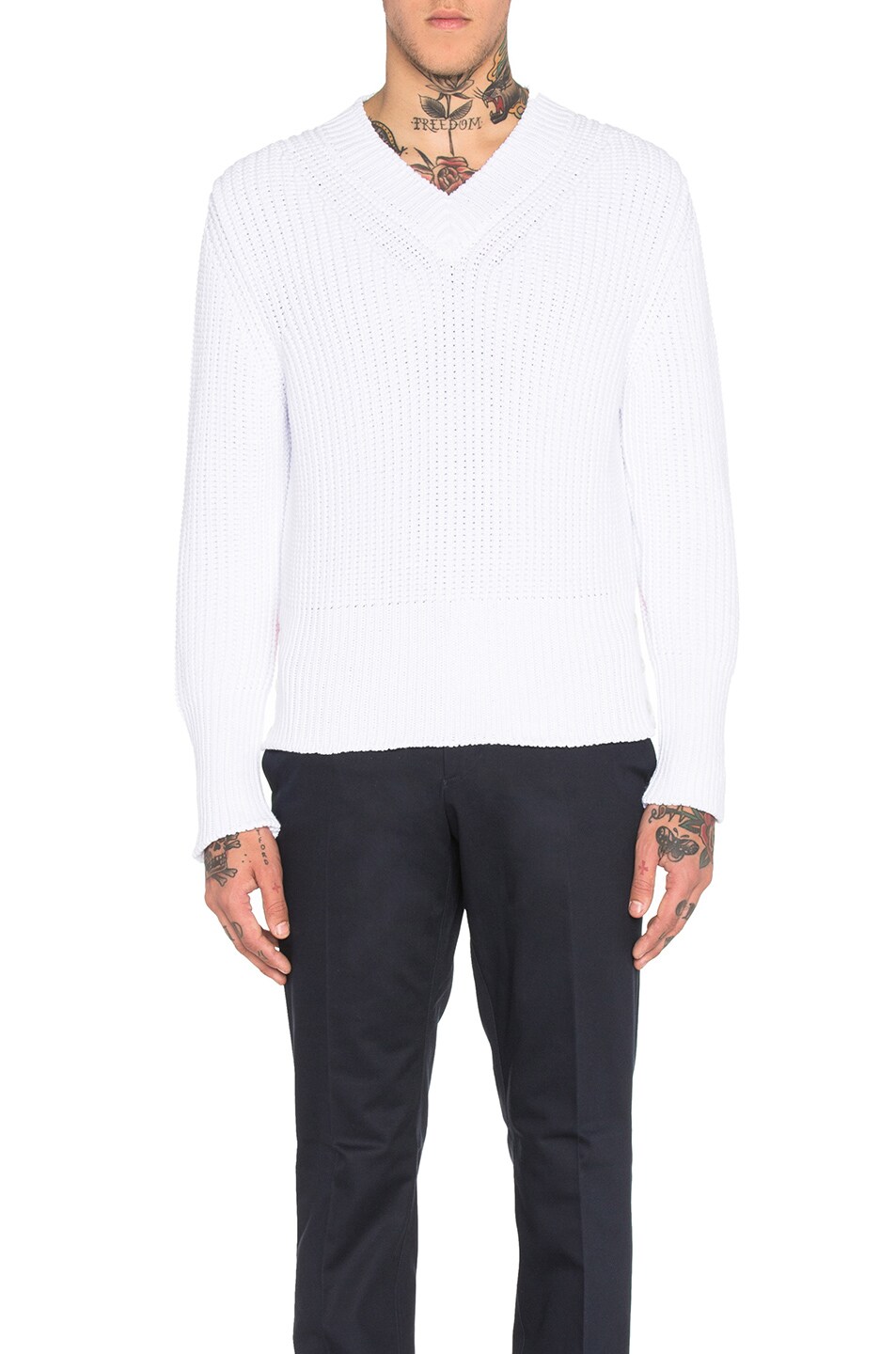 Image 1 of Thom Browne Chunky Stitch V Neck Pullover in Red, White & Blue