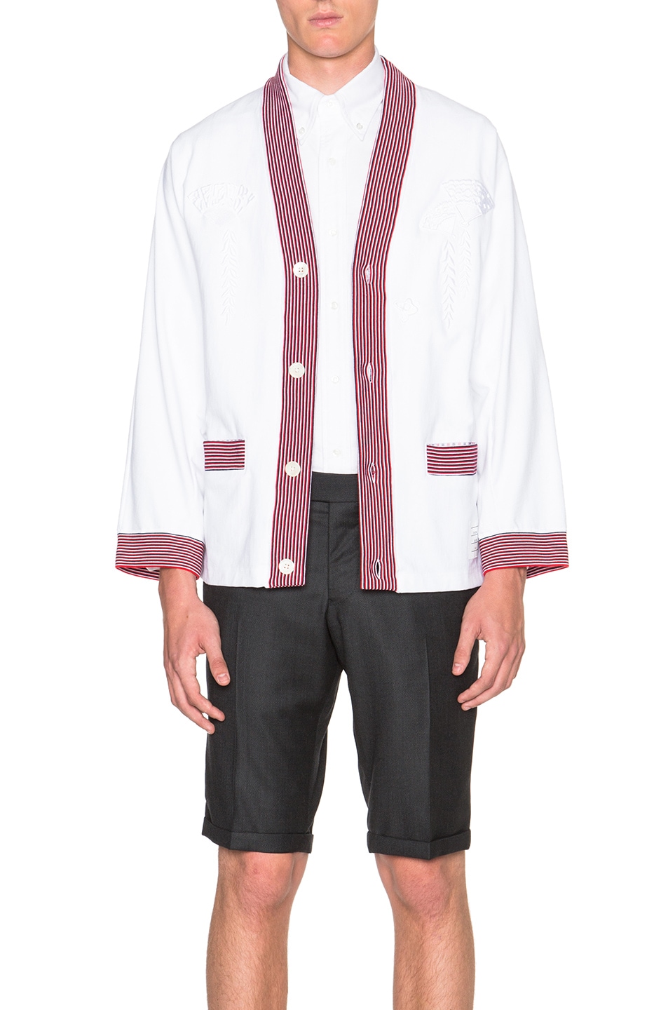 Image 1 of Thom Browne Haori Cardigan with Fan Embroidery in Red, White & Blue
