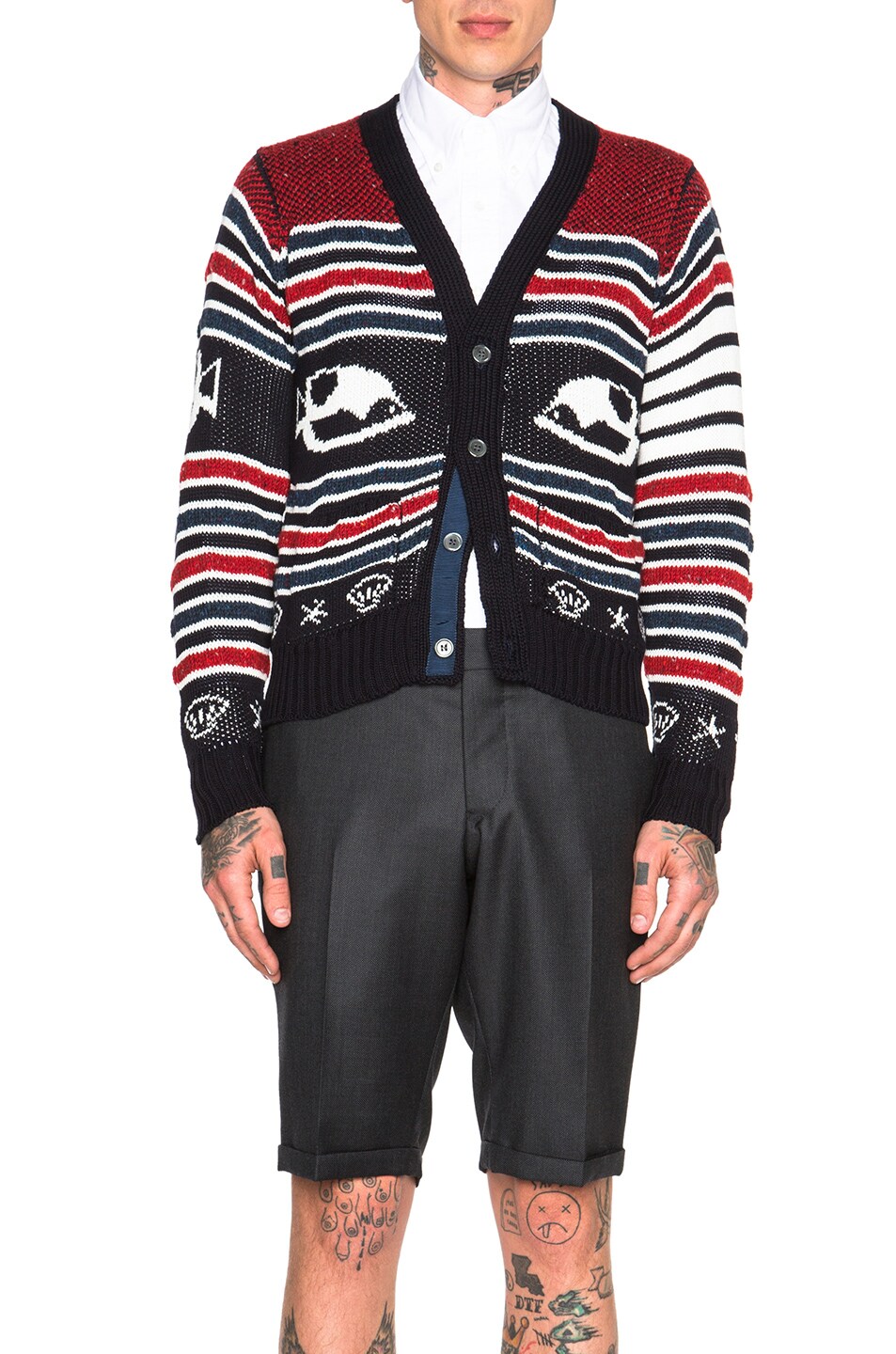 Image 1 of Thom Browne Fish Fair Isle Cardigan in Red, White & Blue