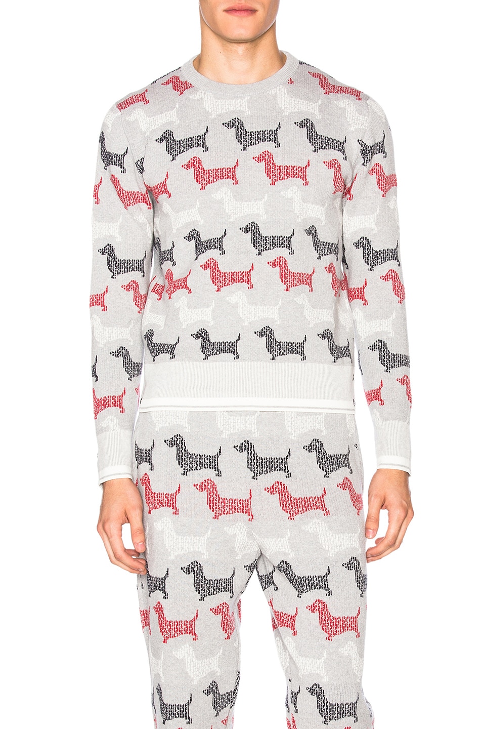 Image 1 of Thom Browne Hector Browne Jacquard Sweater in Light Grey