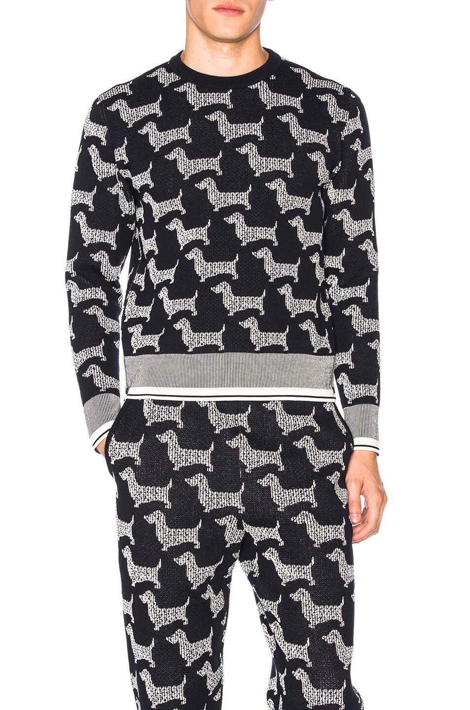 Image 1 of Thom Browne Hector Browne Jacquard Sweater in Navy