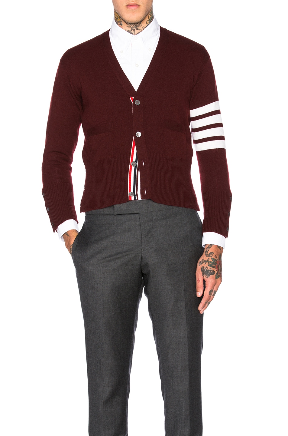 Image 1 of Thom Browne Classic Cashmere Cardigan in Burgundy