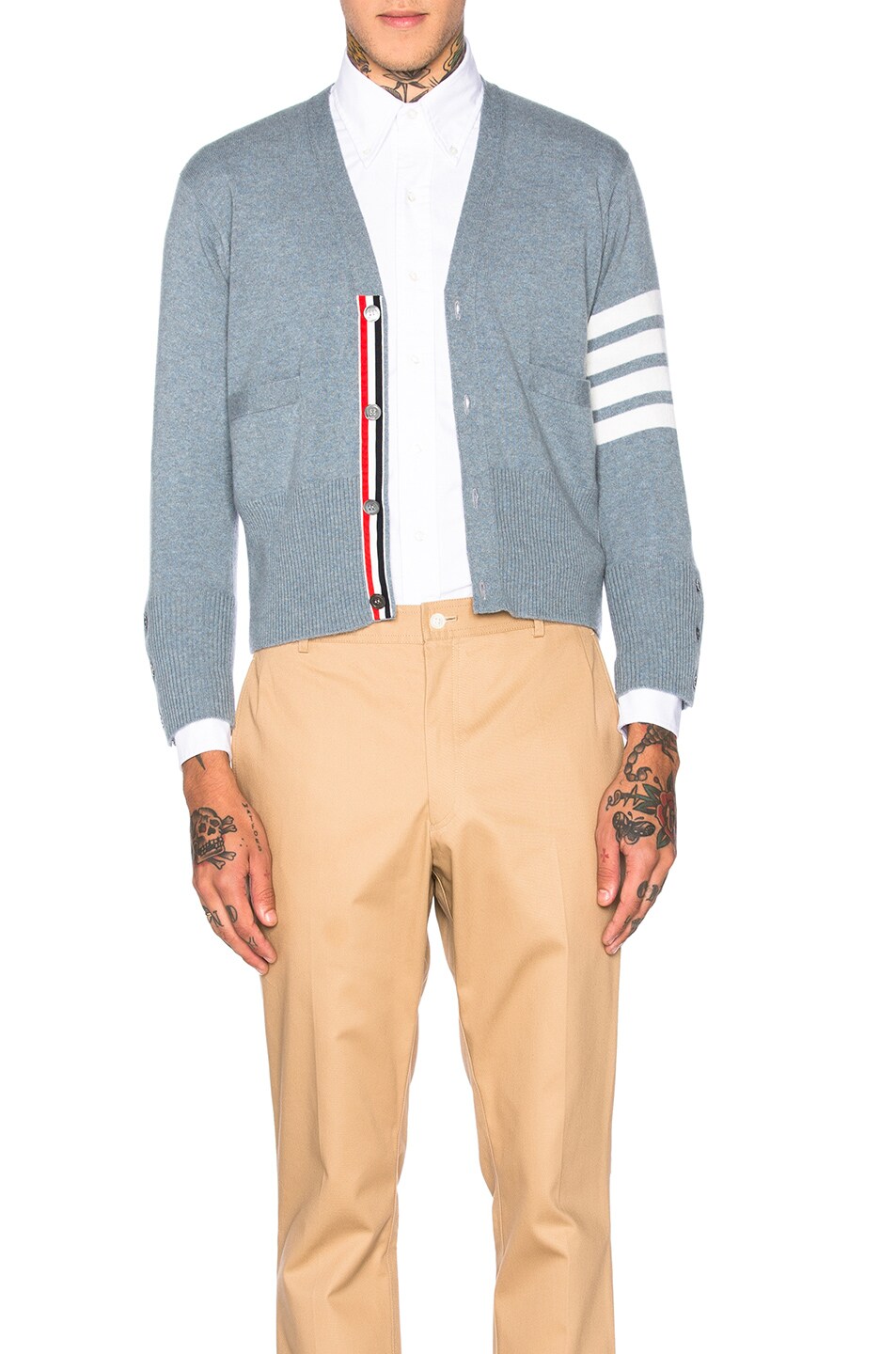 Image 1 of Thom Browne Classic Cashmere Cardigan in Light Blue