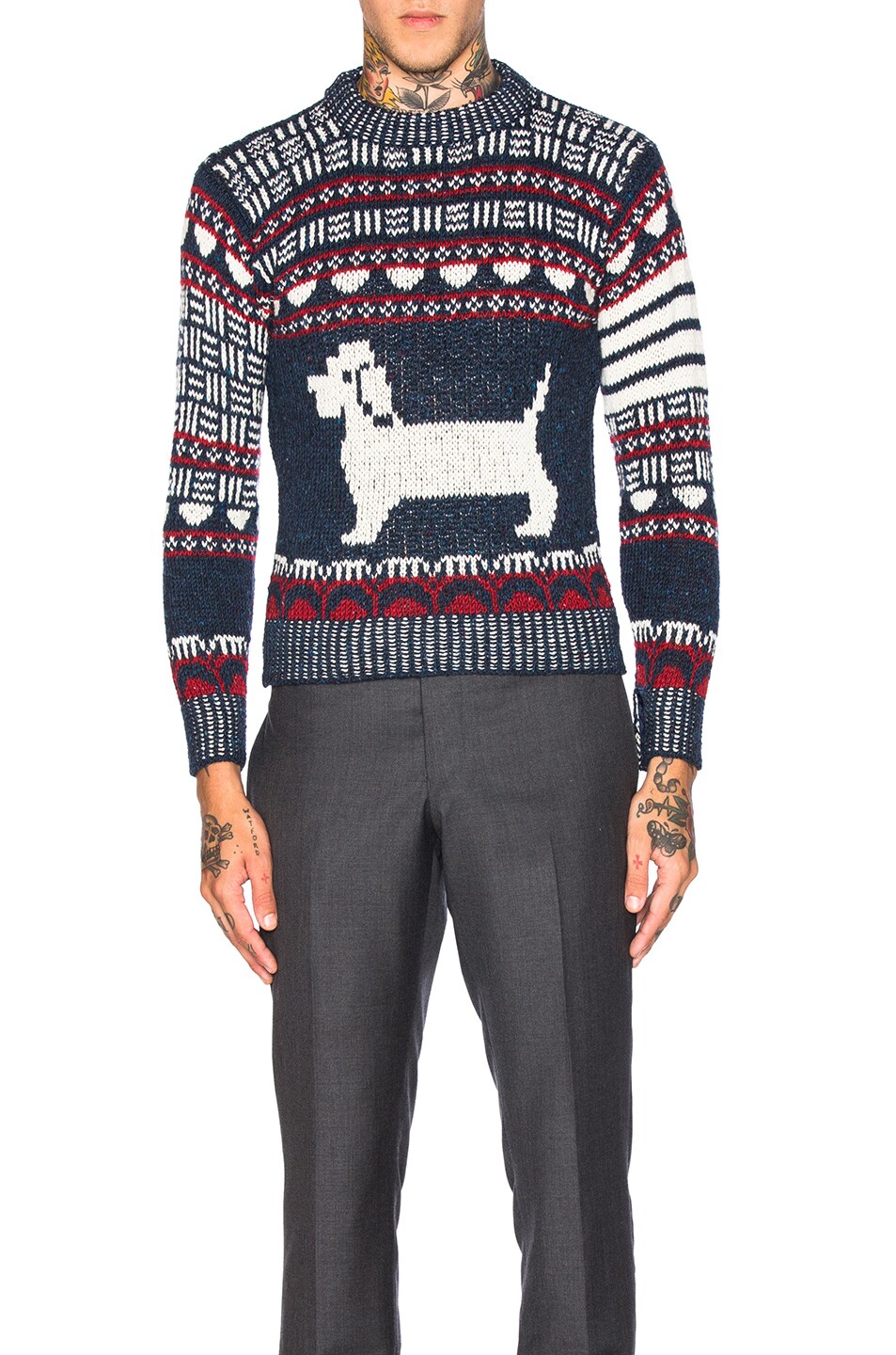 Image 1 of Thom Browne Hector Browne Fair Isle Jacquard Sweater in Red, White & Blue