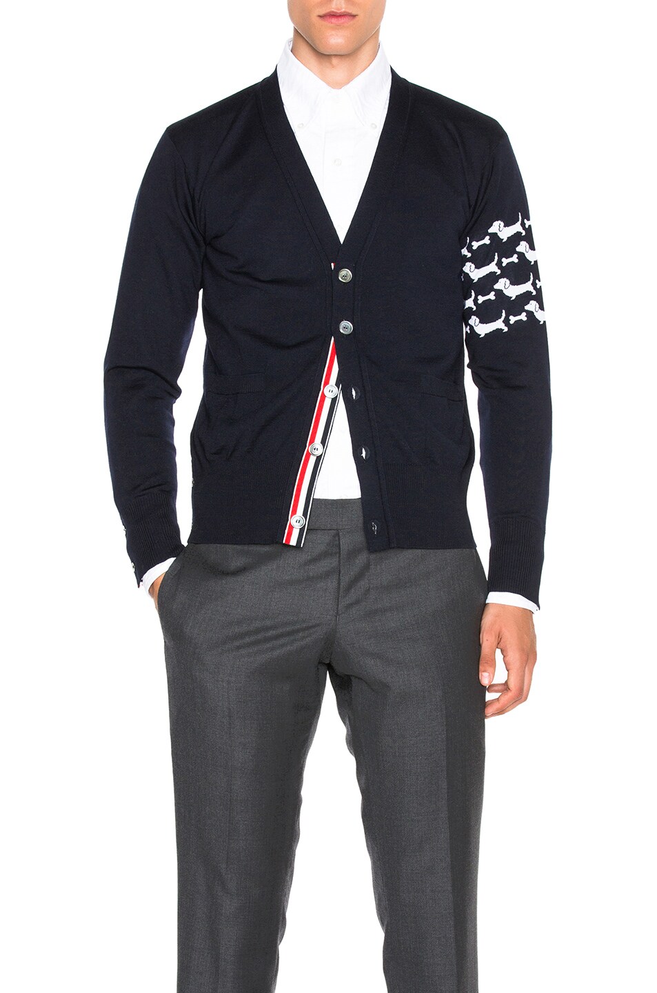 Image 1 of Thom Browne Hector Embroidery Cardigan in Navy