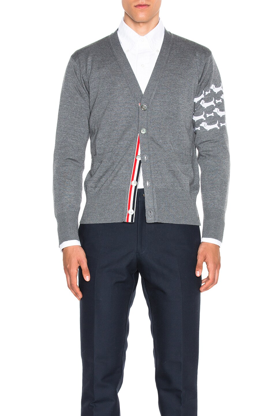 Image 1 of Thom Browne Hector Embroidery Cardigan in Medium Grey
