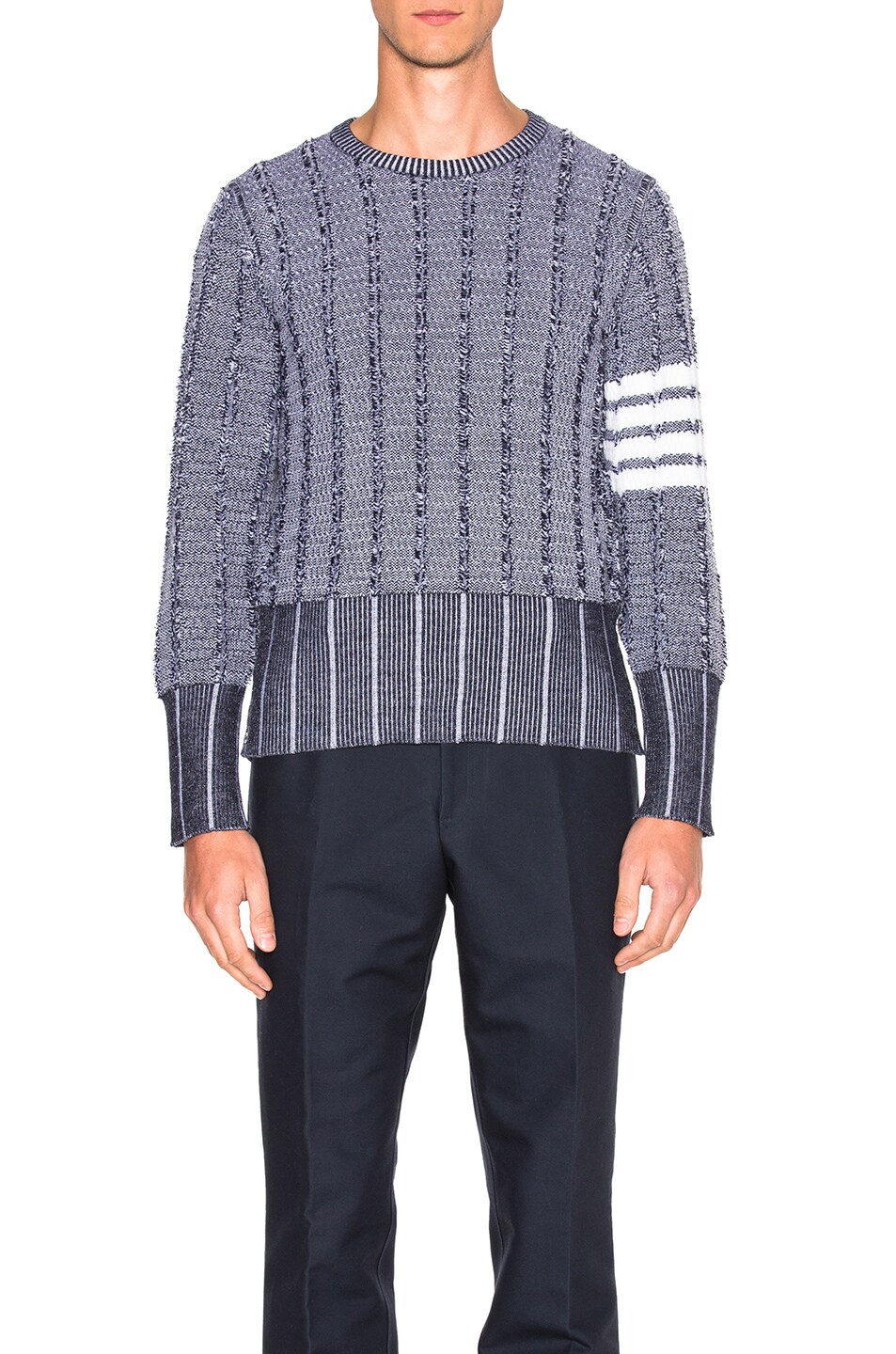 Image 1 of Thom Browne Frayed Edge Waffle Pullover in Navy