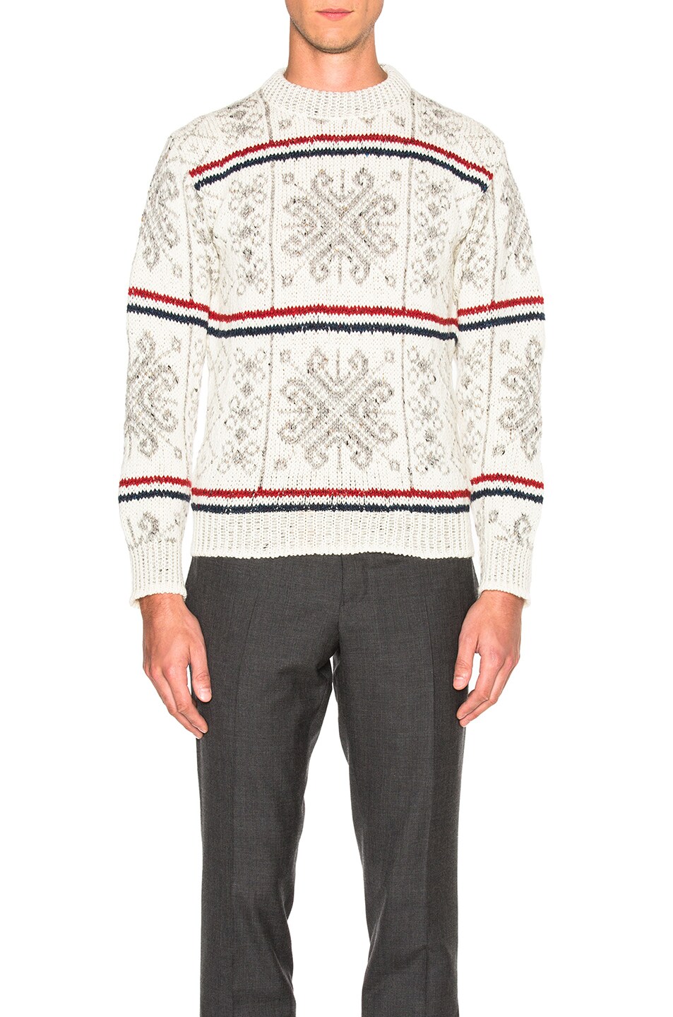 Image 1 of Thom Browne Norwegian Fair Isle Crew Neck Sweater in White