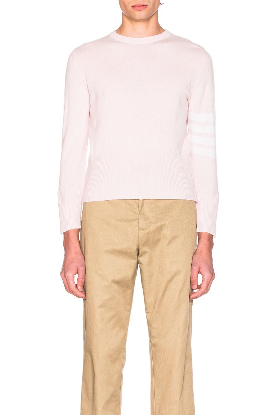 Image 1 of Thom Browne Classic Cashmere Crewneck Sweater in Light Pink