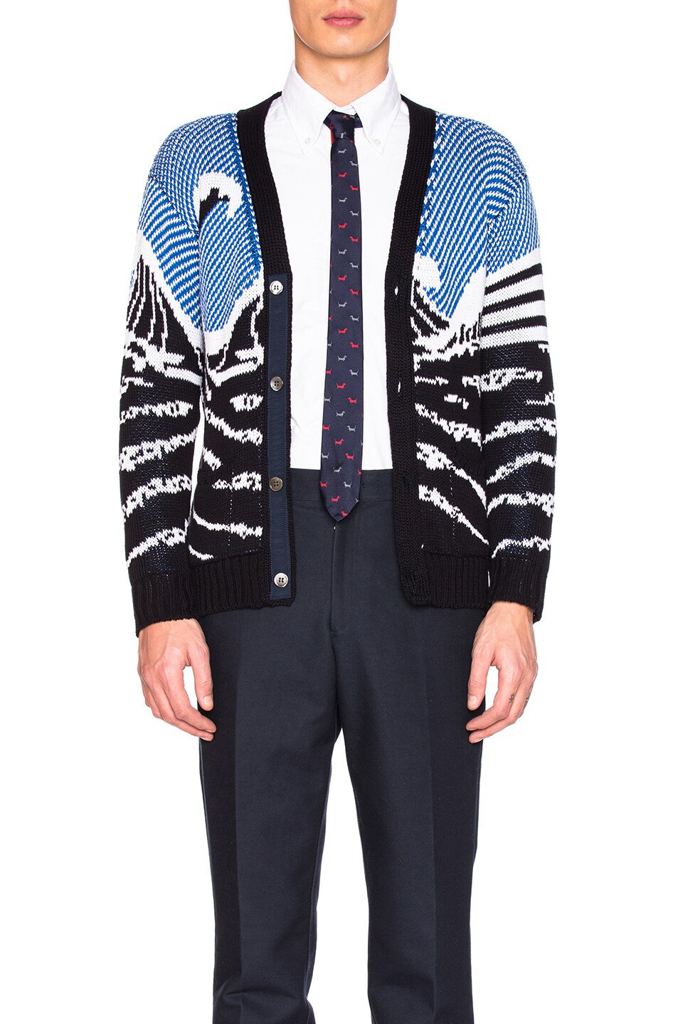 Image 1 of Thom Browne Surfing Scenery Cardigan in Navy