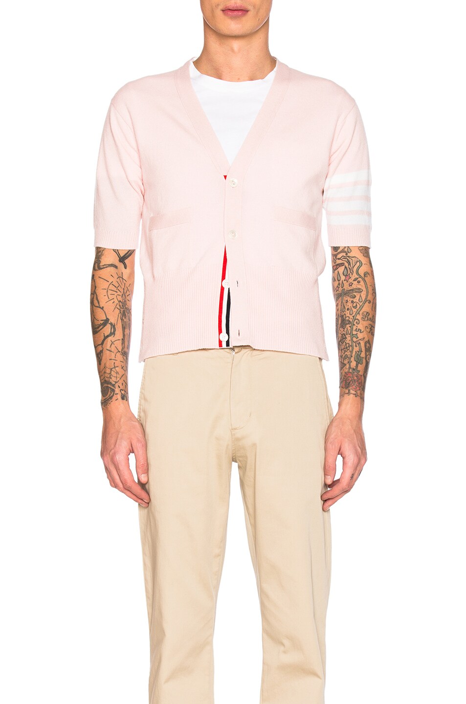 Image 1 of Thom Browne Cashmere Short Sleeve Cardigan in Pastel Pink