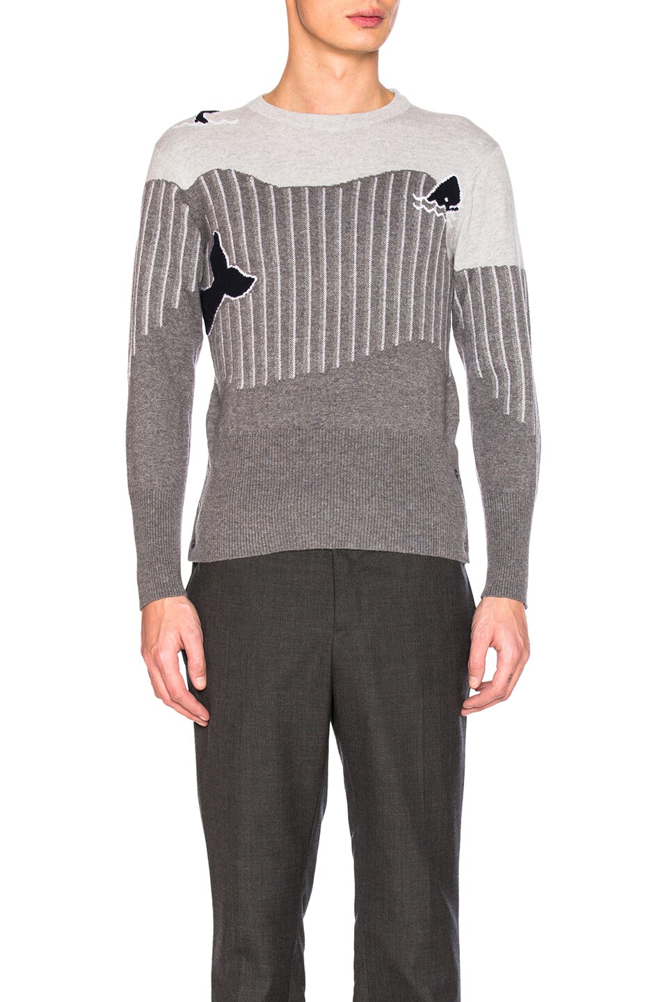 Image 1 of Thom Browne Sea Animal Cashmere Intarsia Sweater in Light Grey