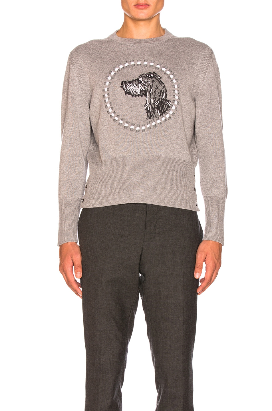 Image 1 of Thom Browne Crew Neck Pullover with Hector Browne Embroidery in Light Grey