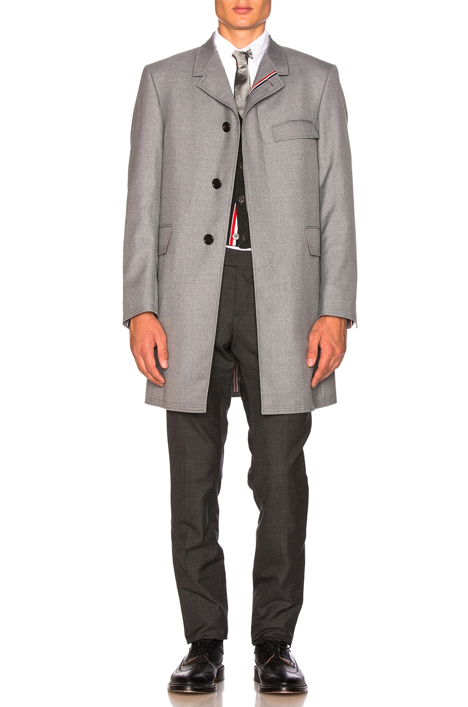 Image 1 of Thom Browne Classic School Uniform Twill Chesterfield Overcoat in Medium Grey