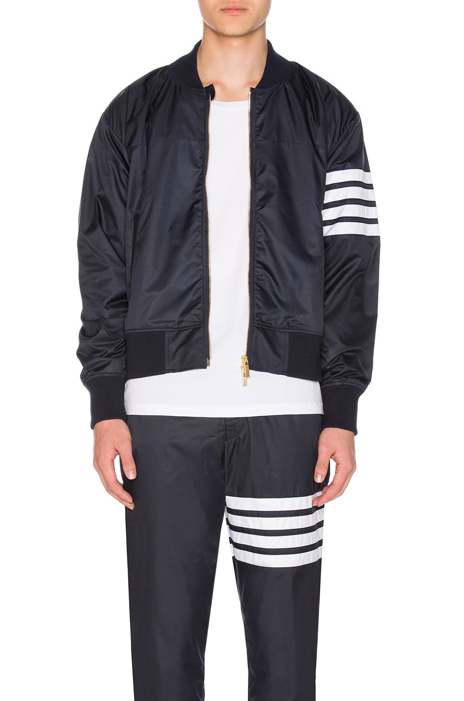 Image 1 of Thom Browne Shoulder Gusset Ripstop Bomber Jacket with Cotton Eyelet Mesh in Navy