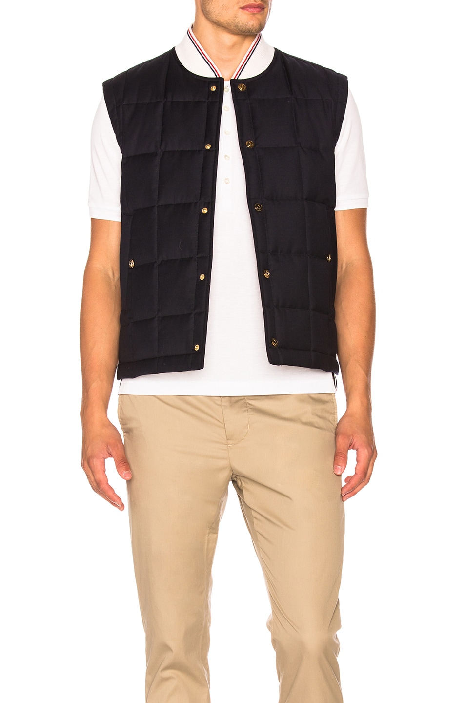 Image 1 of Thom Browne Down Filled Button Front Vest in Navy