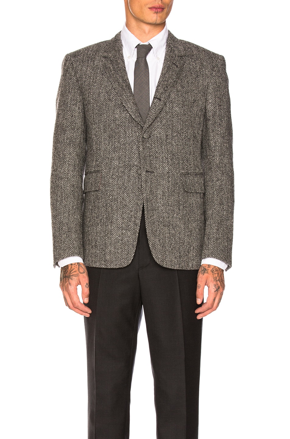 Image 1 of Thom Browne Herringbone Tweed Button Back Blazer in Black & White