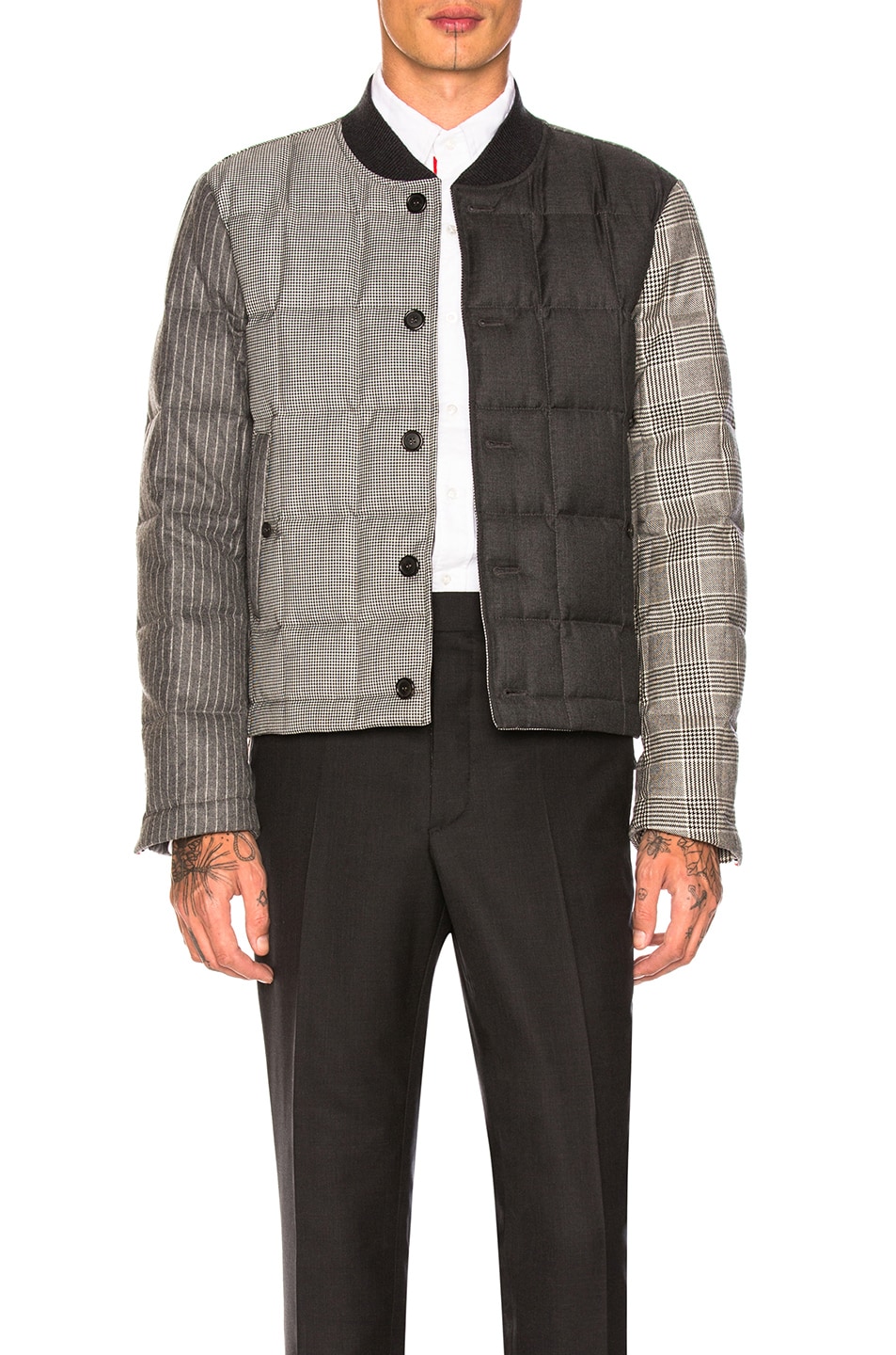 Image 1 of Thom Browne Button Front Down Jacket in Black & White