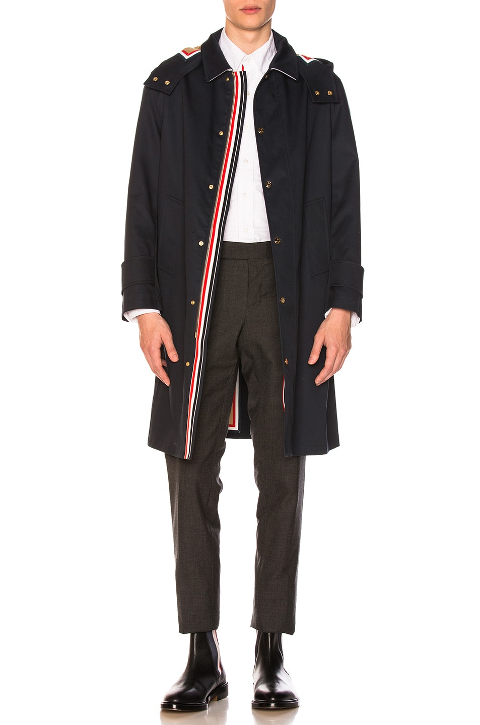 Image 1 of Thom Browne Snap Front Mackintosh in Navy