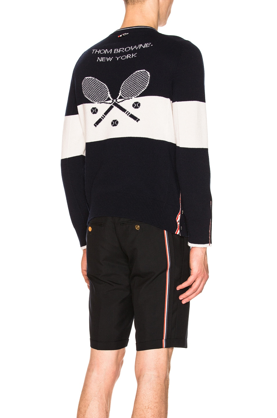 Image 1 of Thom Browne Cashmere Tennis Icon Crewneck in Navy