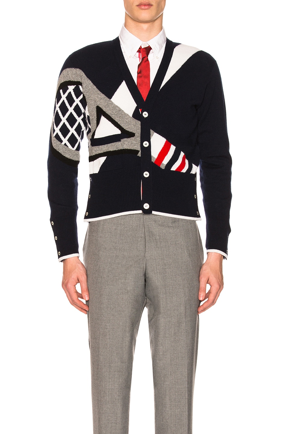 Image 1 of Thom Browne Classic Cashmere Tennis Racket Cardigan in Navy