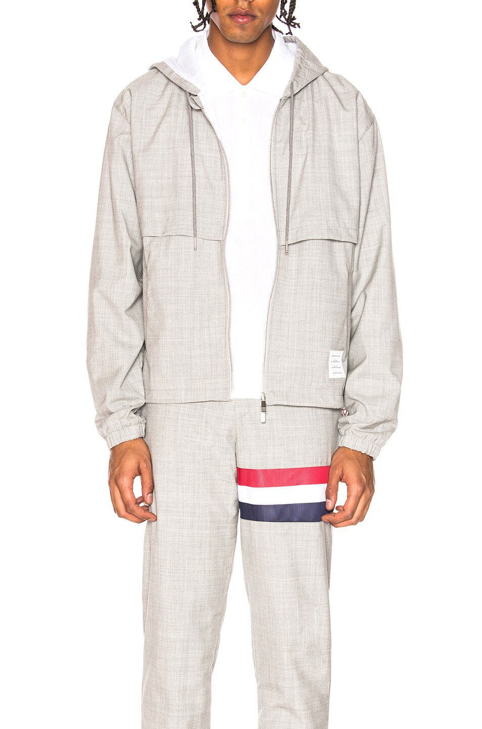 Image 1 of Thom Browne Plain Weave Wool Zip Up Hoodie in Light Grey