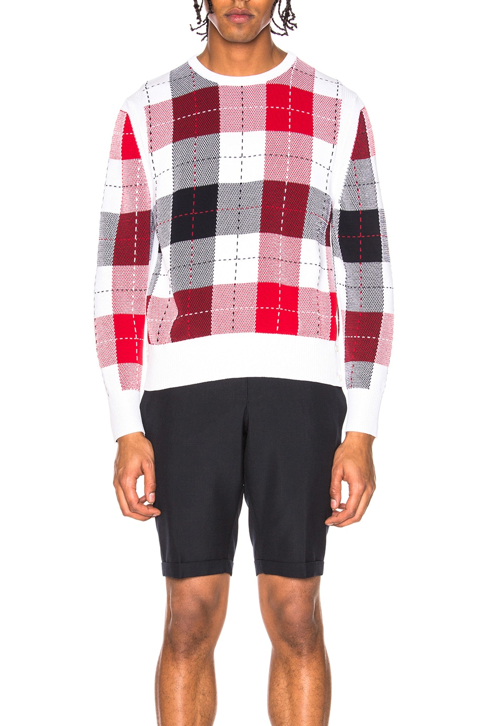 Image 1 of Thom Browne Classic Crewneck Pullover in Red & White & Blue