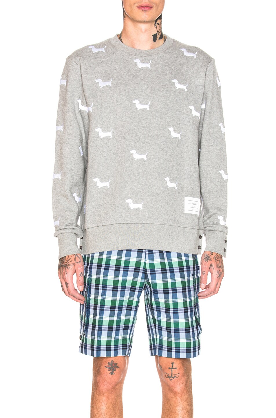 Image 1 of Thom Browne Hector Embroidered Crewneck Pullover in Light Grey