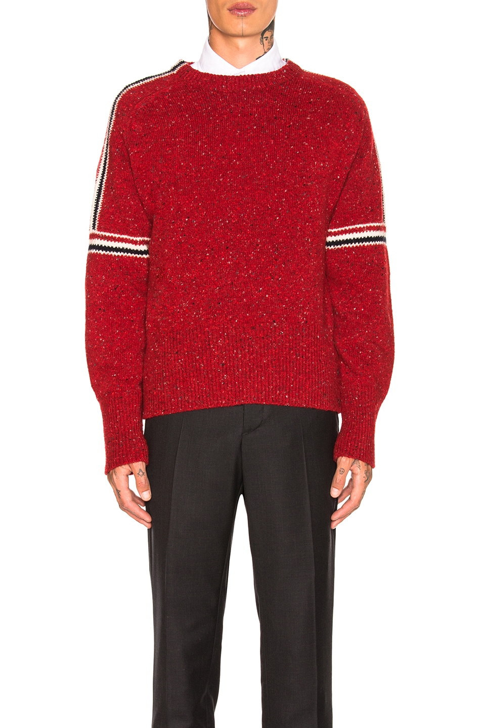 Image 1 of Thom Browne Mohair Tweed Classic Crewneck Pullover in Red