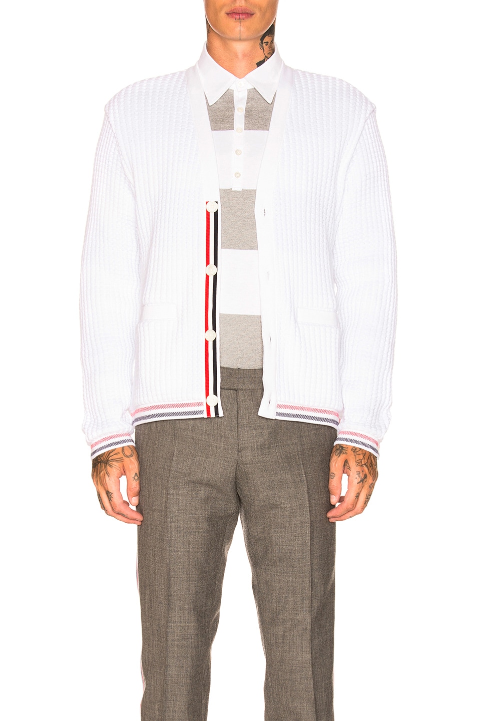 Image 1 of Thom Browne Chunky V Neck Cardigan in White