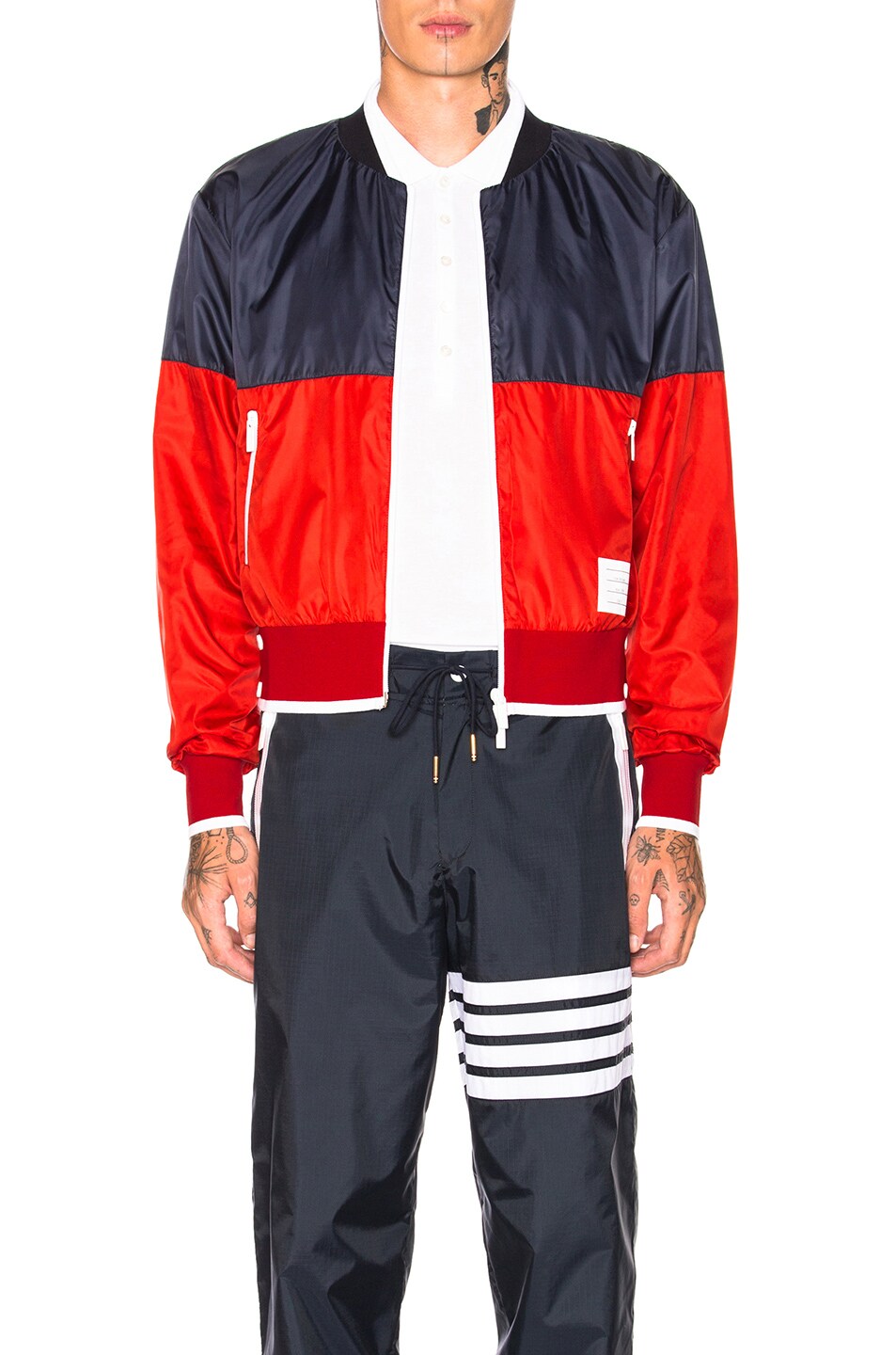 Image 1 of Thom Browne Bicolor Bomber Jacket in Navy & Red