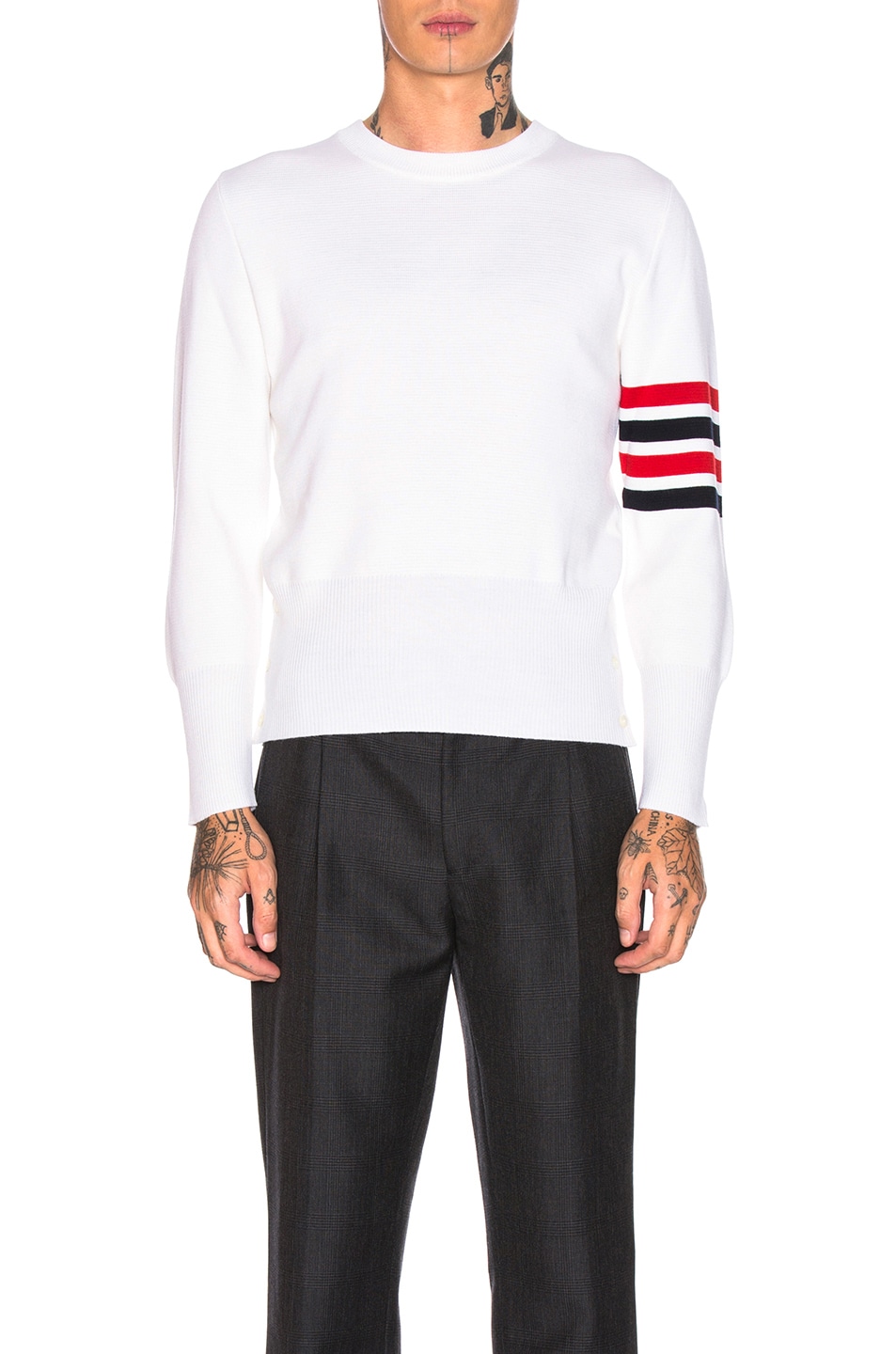 Image 1 of Thom Browne Merino Wool Crewneck Pullover in White